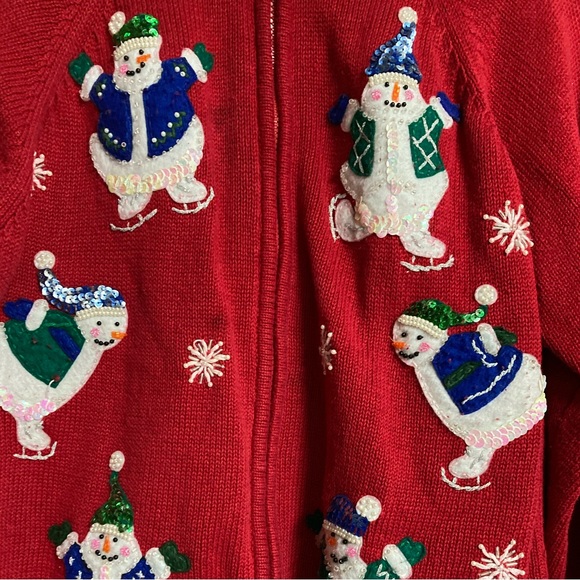 Vintage Tiara International Red Zip Up Christmas Sweater - Picture 7 of 10